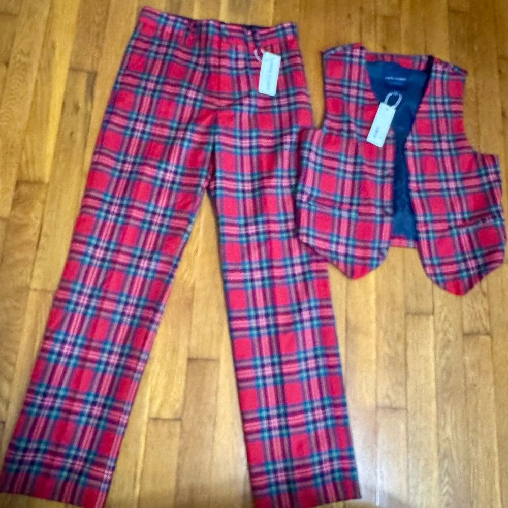 Janie and Jack Red Plaid Pants and Vest